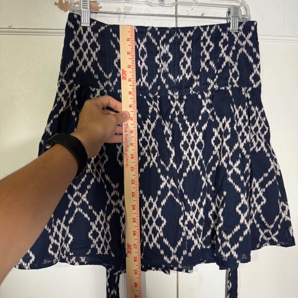Anthropologie Rimbaud Tie Waist Mini Skirt Navy Blue Cream Size Small - Picture 4 of 13